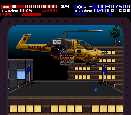 Revolution X (SNES) screenshot: Helicopter chase level.