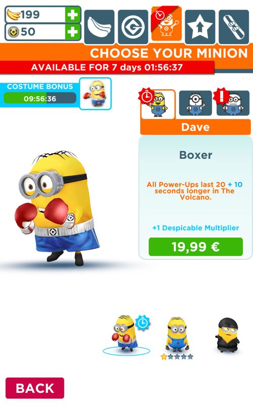 Despicable Me: Minion Rush (Android) screenshot: There are three different minions to choose between.
