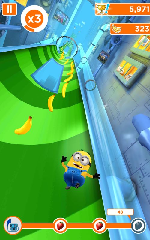 Despicable Me: Minion Rush (Android) screenshot: Going down a slide. Here there are no lanes.