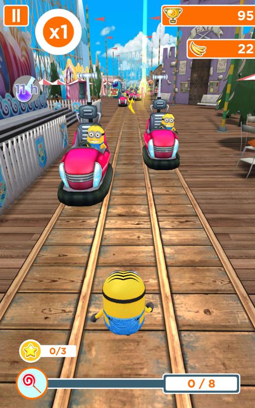 Despicable Me: Minion Rush (Android) screenshot: Dodging vehicles in a special mission.