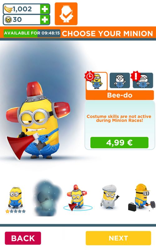 Despicable Me: Minion Rush (Android) screenshot: Different outfits for my minion