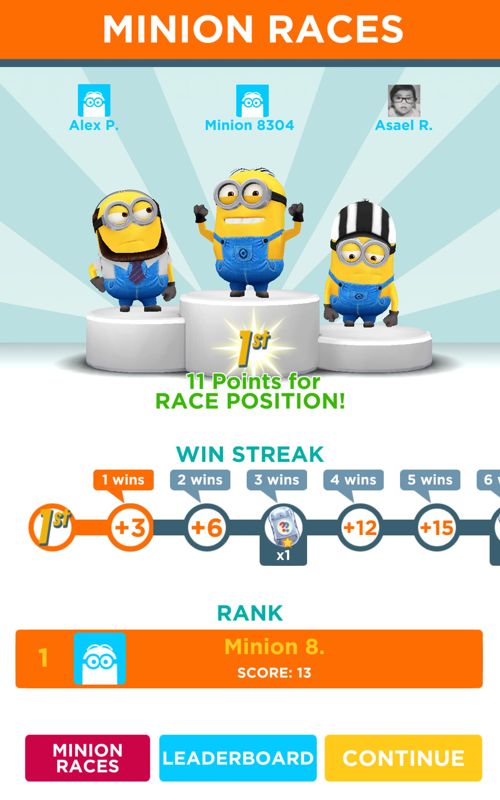 Despicable Me: Minion Rush (Android) screenshot: Race won.