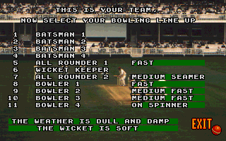 Ian Botham's Cricket (DOS) screenshot: Adjusting the team players in positions...