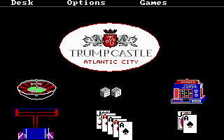 Trump Castle: The Ultimate Casino Gambling Simulation (DOS) screenshot: Title Screen & Main Menu