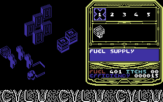 Cylu (Commodore 64) screenshot: A force field is blocking the way