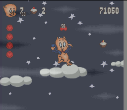 Porky Pig's Haunted Holiday (SNES) screenshot: Pick up hearts to refill your health meter