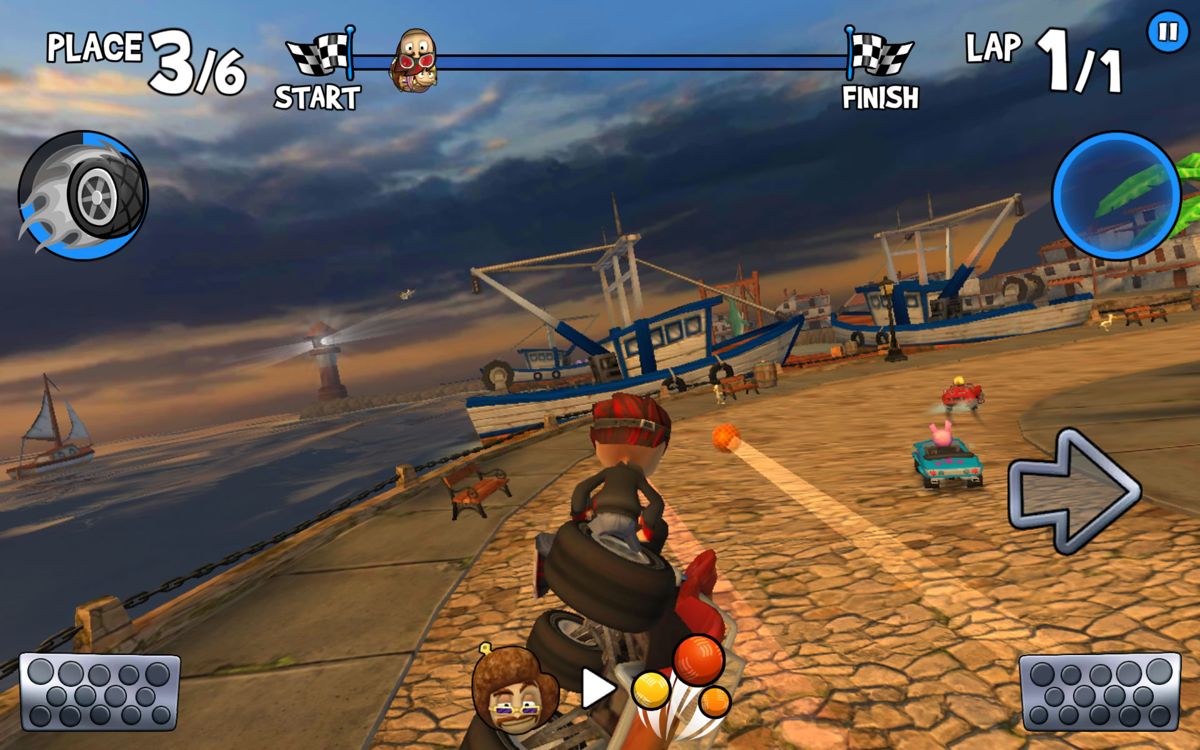 Beach Buggy Racing (Android) screenshot: Crashing near the port.