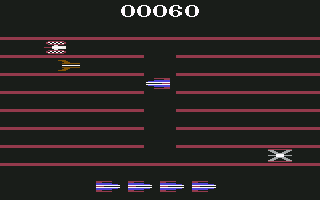 Turmoil (Commodore 64) screenshot: Shoot the enemies that approach.