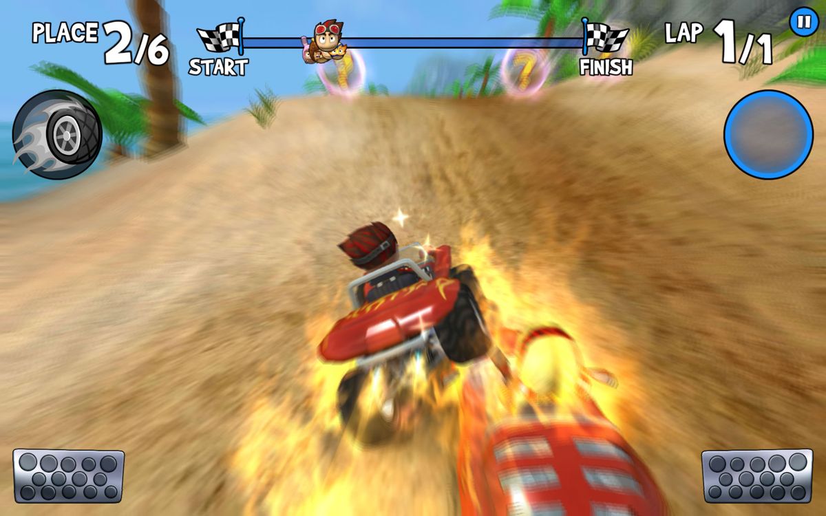 Beach Buggy Racing (Android) screenshot: Using a nitro power-up in a duel race.