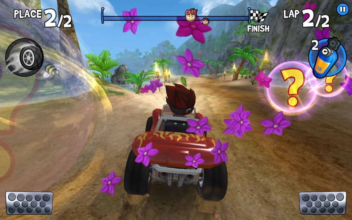 Beach Buggy Racing (Android) screenshot: Leilani's special skills is a confusing trail of flowers.