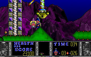 Rallo Gump (DOS) screenshot: Rescuing a citizen.