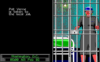 Sid Meier's Covert Action (DOS) screenshot: An enemy agent is sent to jail.