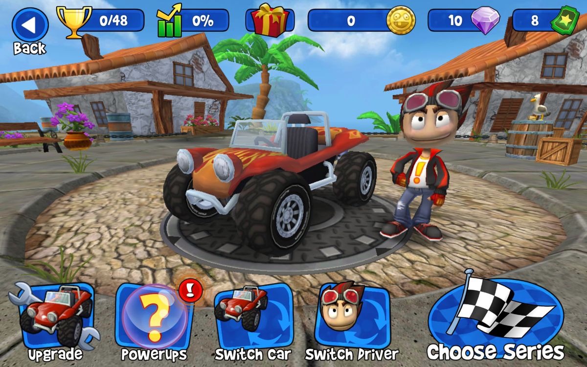 Beach Buggy Racing (Android) screenshot: The main menu for the championship mode