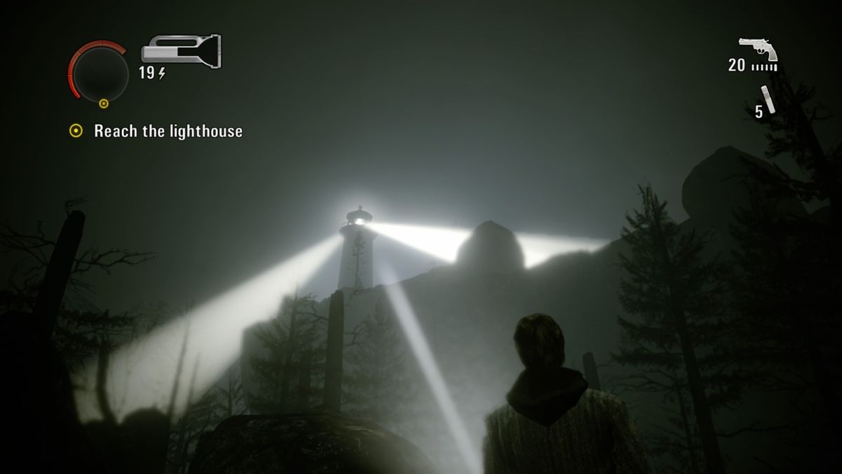 Alan Wake: The Writer (Xbox One) screenshot: Getting closer to my goal, the lighthouse