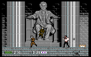 Sly Spy: Secret Agent (Commodore 64) screenshot: In front of the Lincoln Memorial
