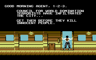 Sly Spy: Secret Agent (Commodore 64) screenshot: Beginning the mission