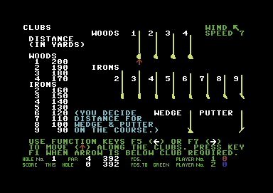 Handicap Golf (Commodore 64) screenshot: Club selection
