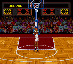 NBA All-Star Challenge (Genesis) screenshot: The reticle moves towards the square in the backboard, and is good to go.