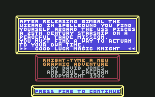 Knight Tyme (Commodore 64) screenshot: Instruction intro