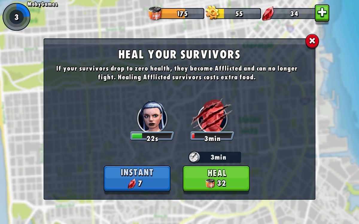 Zombie Anarchy (Windows Apps) screenshot: Heroes need to be healed using food.