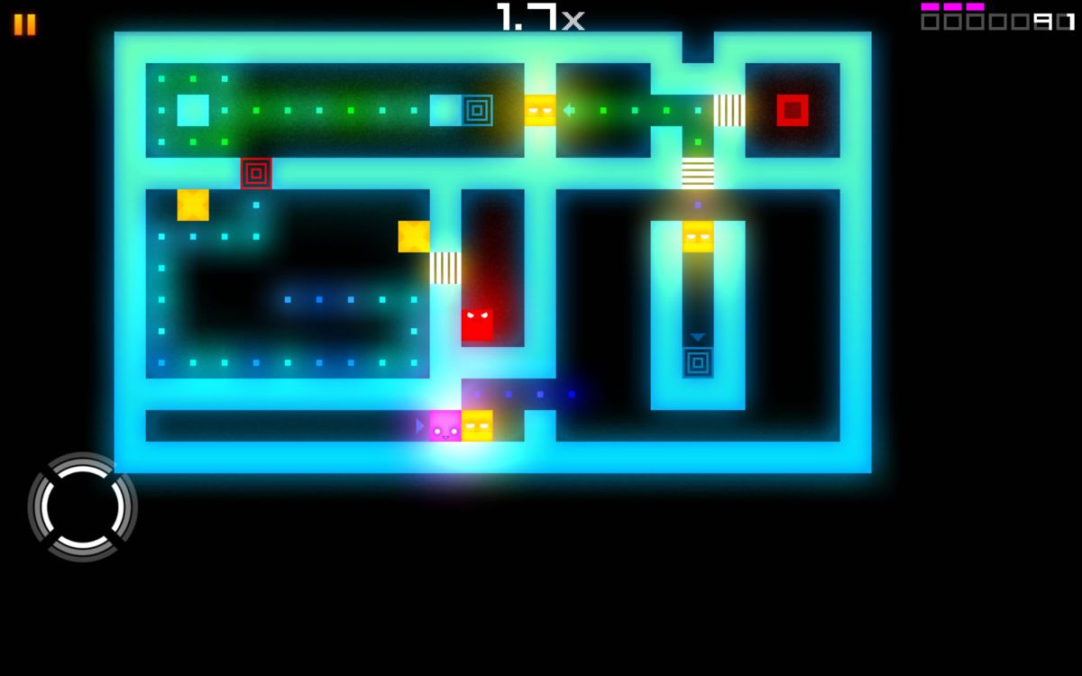 EVAC (Android) screenshot: This level has many barriers and trapdoors.