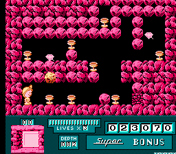 Digger T. Rock: Legend of the Lost City (NES) screenshot: I get the bonus round for my trouble-- collect as much treasure without any boulders falling on you
