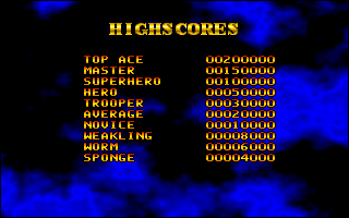 Operation Carnage (DOS) screenshot: High score table
