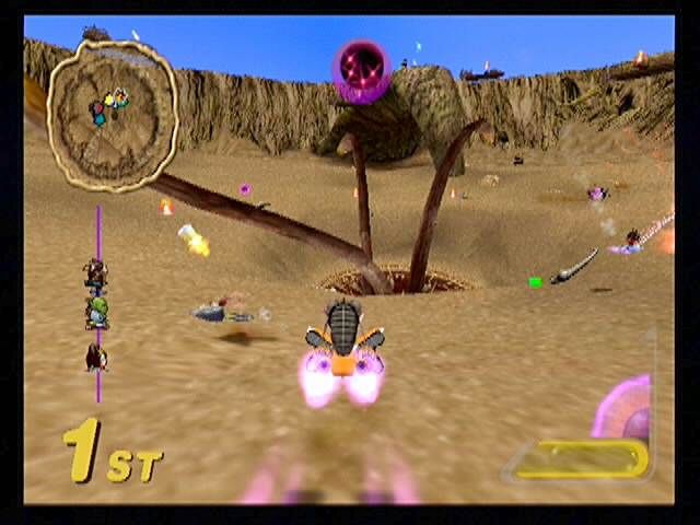 Star Wars: Super Bombad Racing (PlayStation 2) screenshot: Ah..the classic Pit of Carkoon 500. Races and arena battles take place in a wide variety of locales from the movies, including the dreaded Sarlacc.