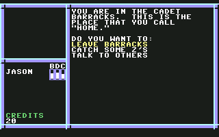 BattleTech: The Crescent Hawk's Inception (Commodore 64) screenshot: In the barracks