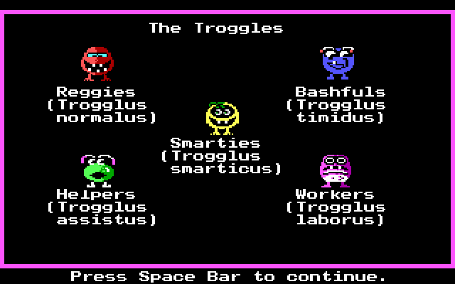 Super Munchers: The Challenge Continues... (DOS) screenshot: the troggles, to be avoided - EGA