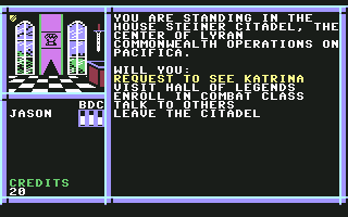 BattleTech: The Crescent Hawk's Inception (Commodore 64) screenshot: Inside the citadel