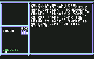 BattleTech: The Crescent Hawk's Inception (Commodore 64) screenshot: Second 'Mech training briefing.