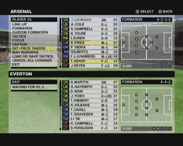 Club Football 2005 (PlayStation 2) screenshot: The team configuration prior to a domestic match