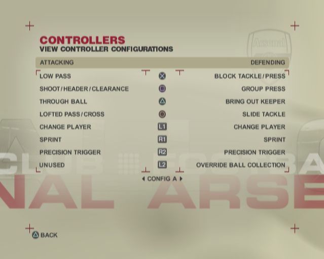 Club Football 2005 (PlayStation 2) screenshot: Arsenal<br>The game supports multiple controller configurations