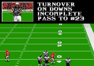 Madden NFL '94 (Genesis) screenshot: Great idea. Trying to make a 4th down, 9 yard pass on the defending 20 yards.