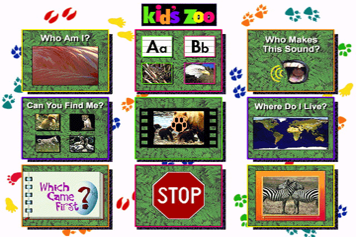Kid's Zoo: A Baby Animal Adventure (DOS) screenshot: Game selection