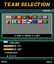 2005 Real Soccer (J2ME) screenshot: There are 16 clubs to choose from.