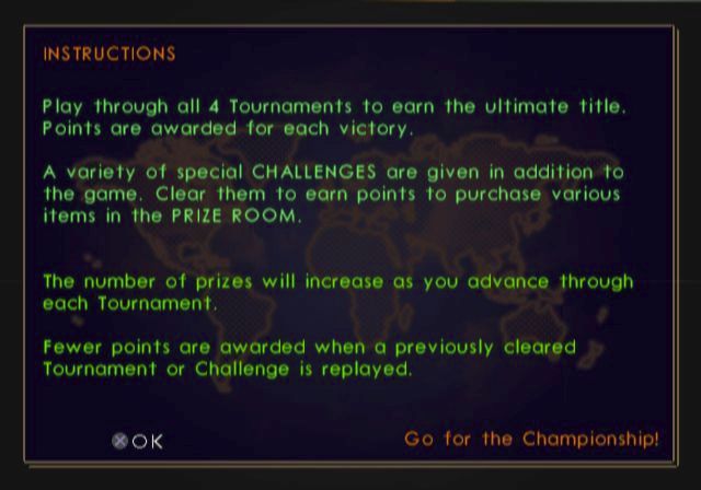 Smash Court Tennis: Pro Tournament (PlayStation 2) screenshot: The instructions for Pro Tournament mode
