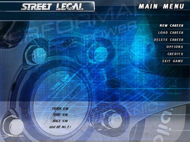 Street Legal (Windows) screenshot: Menu