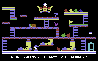 Henry's House (Commodore 64) screenshot: Room 01 - avoid the giant shoes