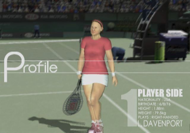 Smash Court Tennis: Pro Tournament (PlayStation 2) screenshot: The match starts with a series of screens presenting the event, venue and eventually the players