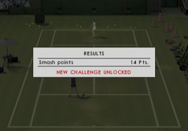 Smash Court Tennis: Pro Tournament (PlayStation 2) screenshot: A Challenge has been completed and this has unlocked another challenge