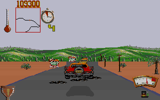 Moonshine Racers (DOS) screenshot: Suddenly jumping into a few potholes.