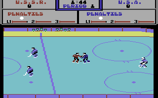 Powerplay Hockey (Commodore 64) screenshot: The first thing that happens is a fight.