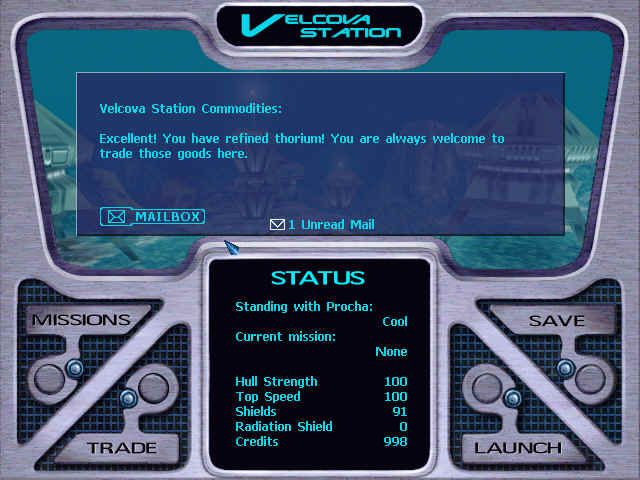 Sub Culture (Windows) screenshot: Docking at Velcova Station, a Procha city