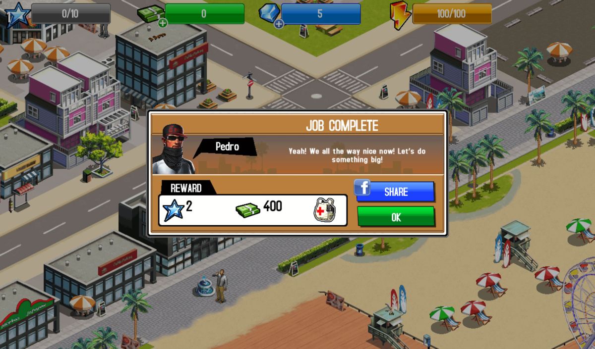 Gangstar City (Android) screenshot: The spoils after completing a mission.