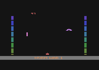 Worm War I (Atari 8-bit) screenshot: Shoot the worms!