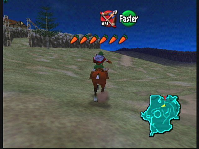 The Legend of Zelda: Ocarina of Time / Master Quest (GameCube) screenshot: This horse, named Epona, gets you where you need to go.