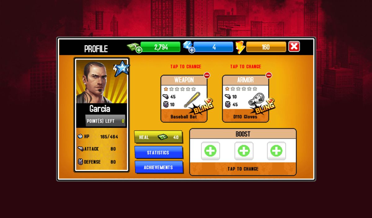 Gangstar City (Android) screenshot: Garcia's main profile