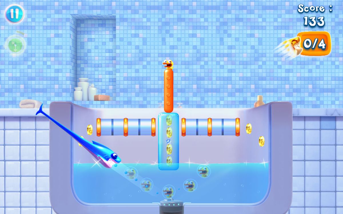 Shark Dash (Android) screenshot: Drag as far as you can for maximum power.